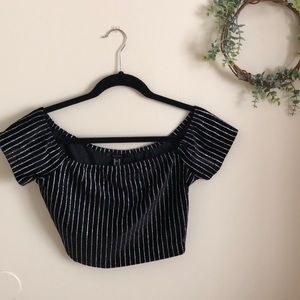 NWT Off the shoulder Glitter Striped Crop Top